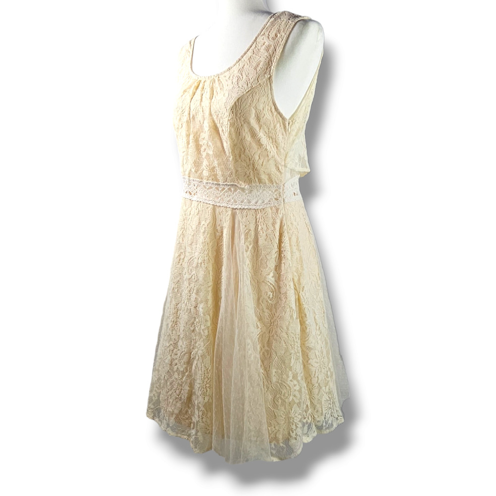 EUC Altar'd State Mixed Lace A-Line Knee Length Dress Sz.‎ L Champagne
